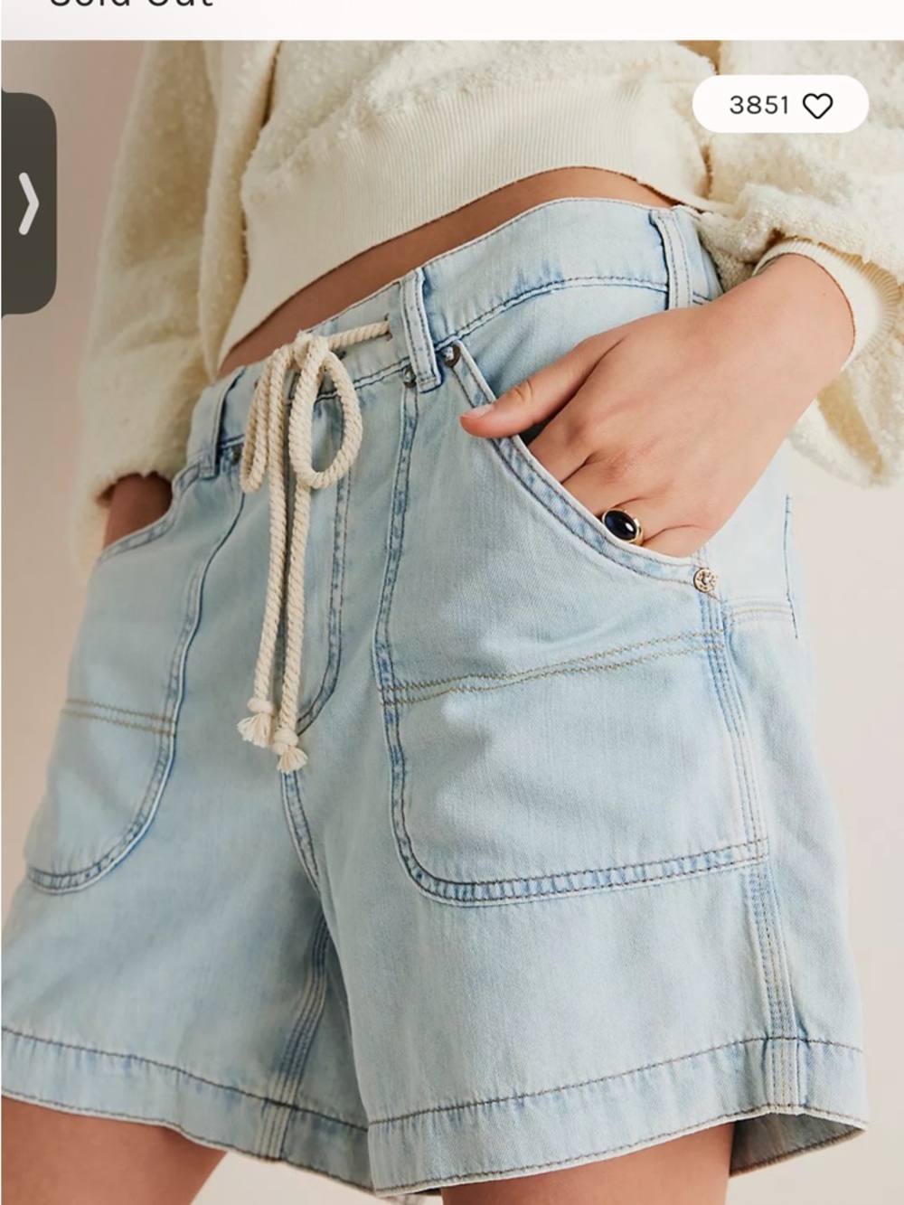 We The Free Light Blue Denim Pull-On Short